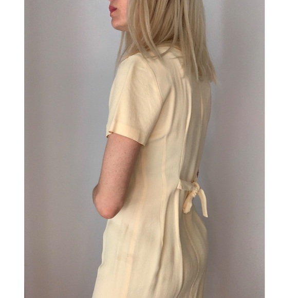 Vintage 90s Pale Yellow Pastel Button-Dowm Floral Embroidered Mini Dress… - Picture 5 of 13